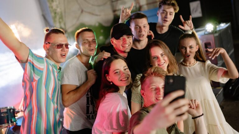 Group of young people taking a selfie